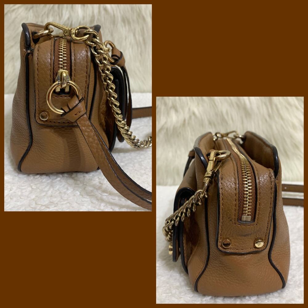 MICHAEL KORS Brown Leather Multi-compartment E/W MITCHELL Chain Camera Crossbody - Picture 8 of 16